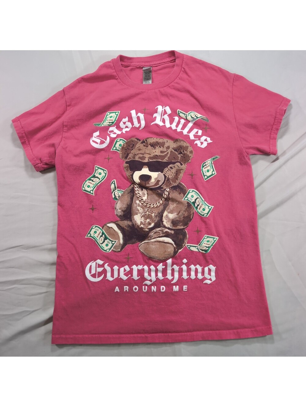 Pink Cash Rules Everything Around Me Graphic T Shirt Size S